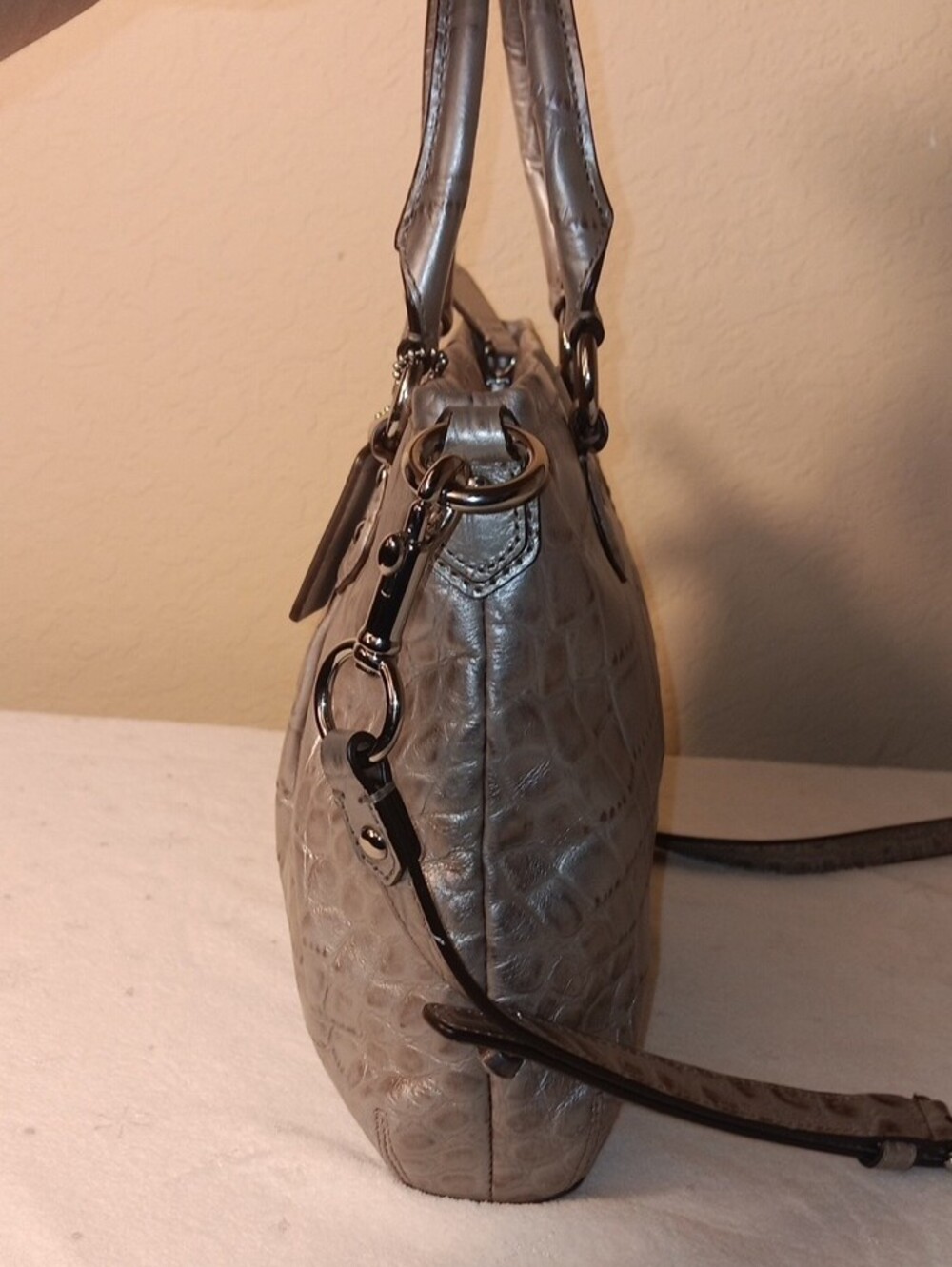 Coach Ashley Metallic Croc-Embossed Mini Tote Bag (F20344) in Silver - Picture 3 of 16